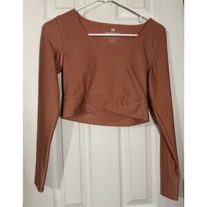 90 Degree by Reflex Women's Long Sleeve Pink Cropped Athletic Top, Small